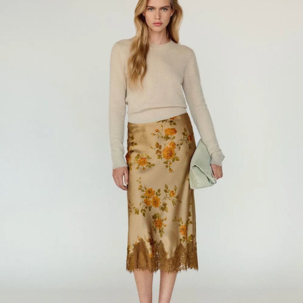 Reformation Carolina Silk Skirt Brown - Size XS